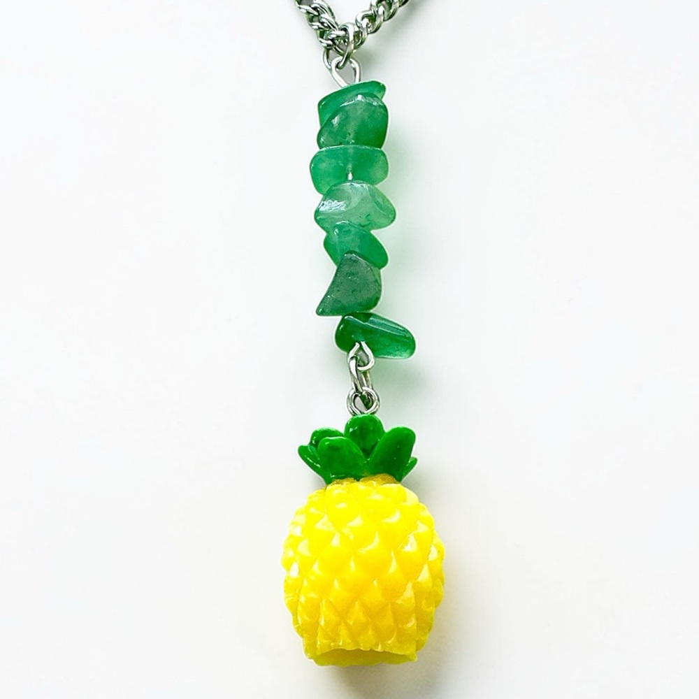 🆕 3D Resin Pineapple and Gemstones Pendant Necklace-Stainless Steel